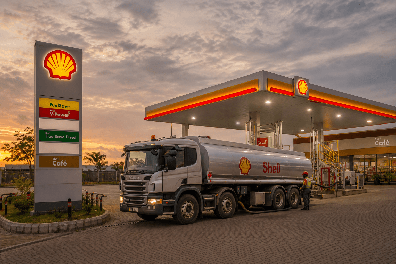 Fuel tanker at Shell forecourt — KINGSHIP fuel intelligence for African fuel retail